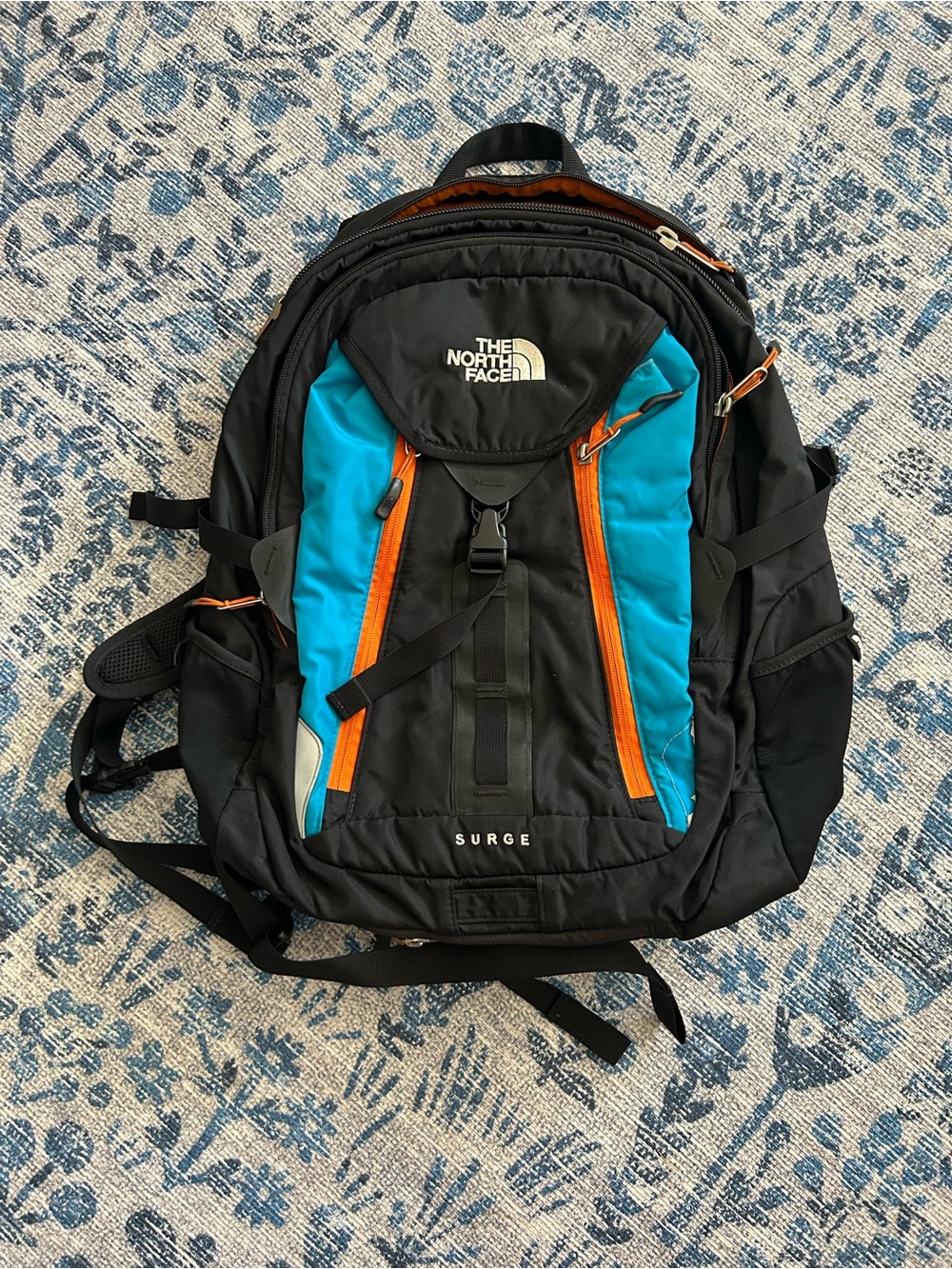 The North Face Surge Backpack 33L Black Blue Orange Laptop Hiking Travel